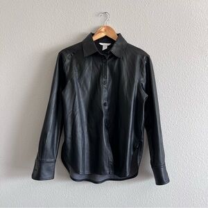Black Faux Leather Button-Up Shirt from H&M